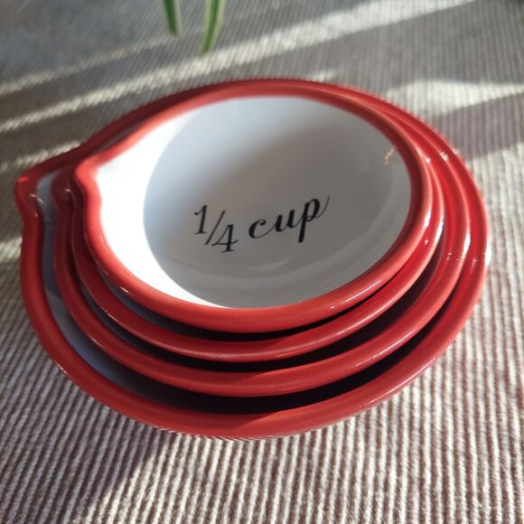 Mary Lake-Thompson Ceramic Measuring Cups Red Nesting One Hundred 80 Degrees - Picture 2 of 10
